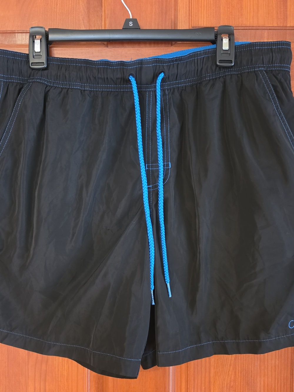 Calvin Klein Black Swim Trunks with Blue Drawstring, L